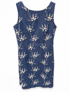 Taylor Denim-Blue Embroidered Midi Dress